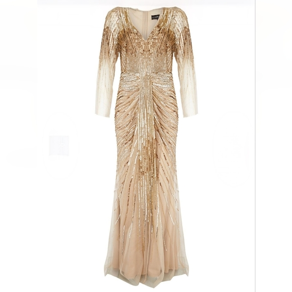 slim fit dress slacks AIDAN MATTOX Short Gold Sequined One Shoulder Band Gown – Style Exchange  Boutique PGH main image 1